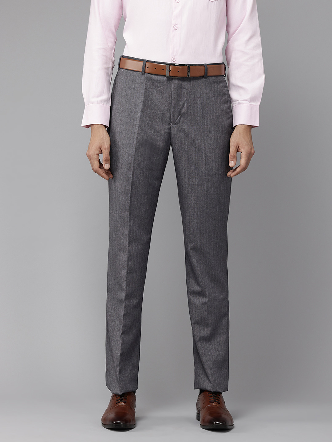 

Park Avenue Men Striped Formal Trousers, Grey