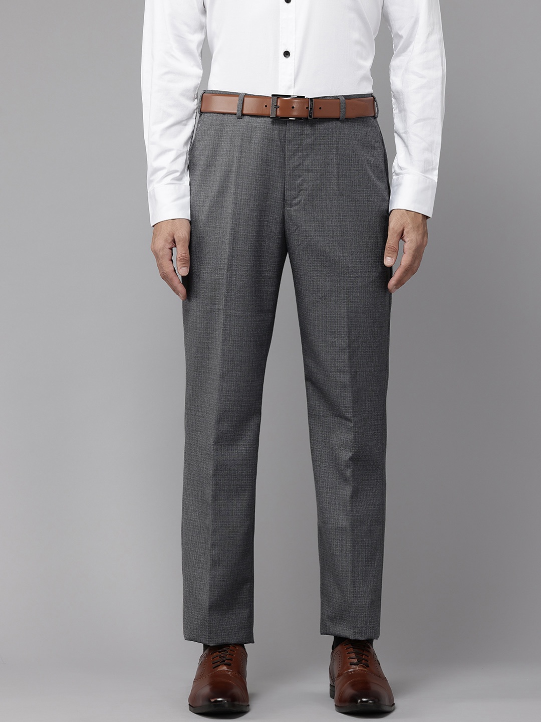 

Park Avenue Men Checked Formal Trousers, Charcoal