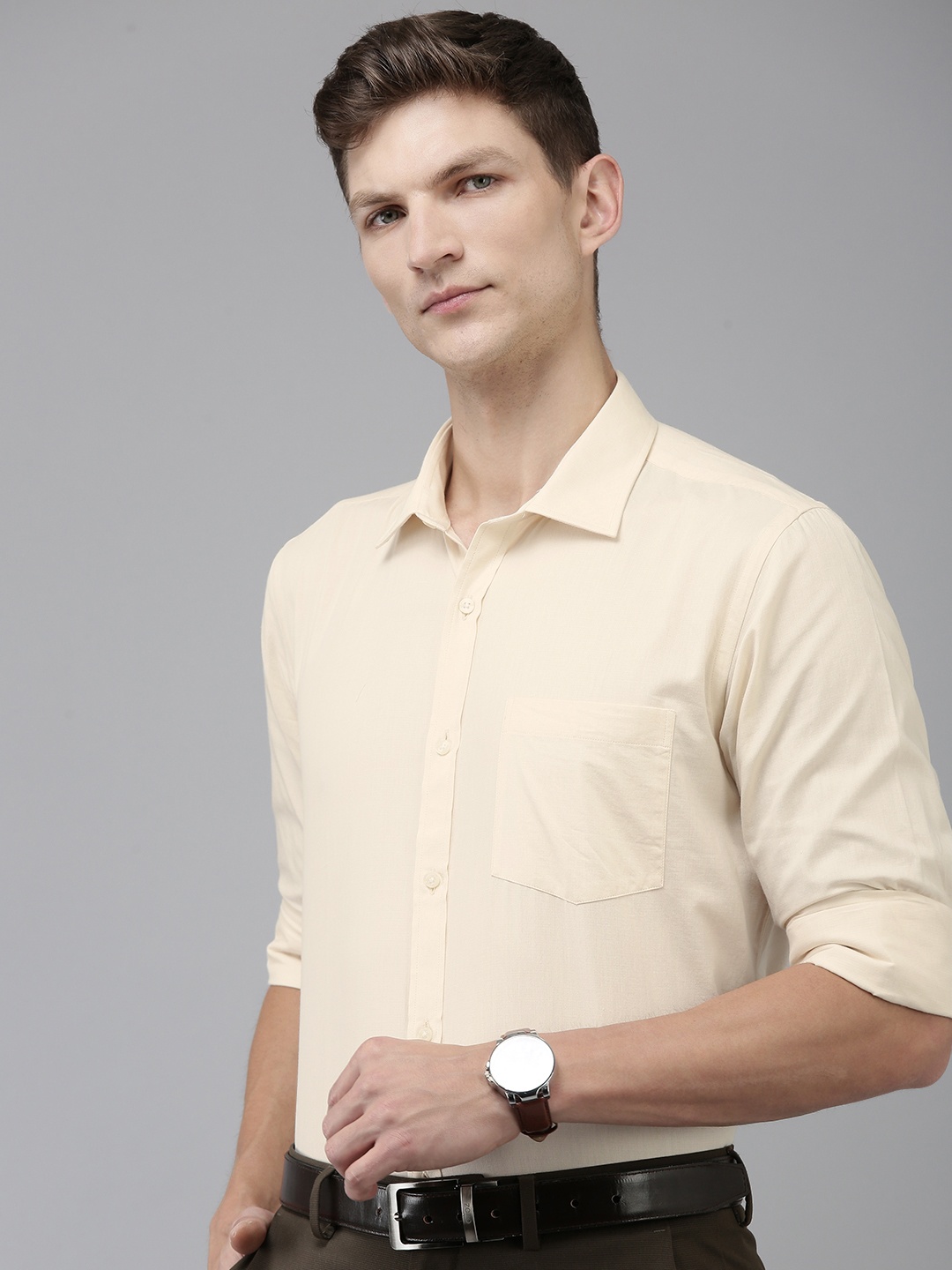 

Park Avenue Pure Cotton Slim Fit Opaque Formal Shirt, Cream