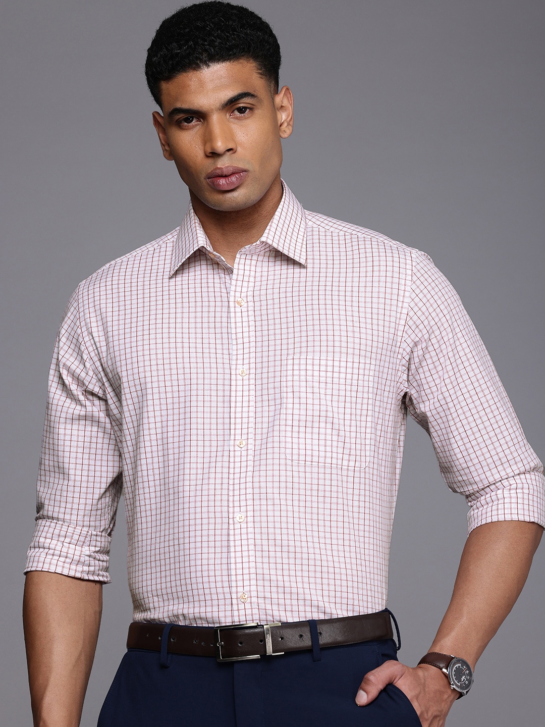 

Raymond Pure Cotton Slim Fit Opaque Checked Formal Shirt, White