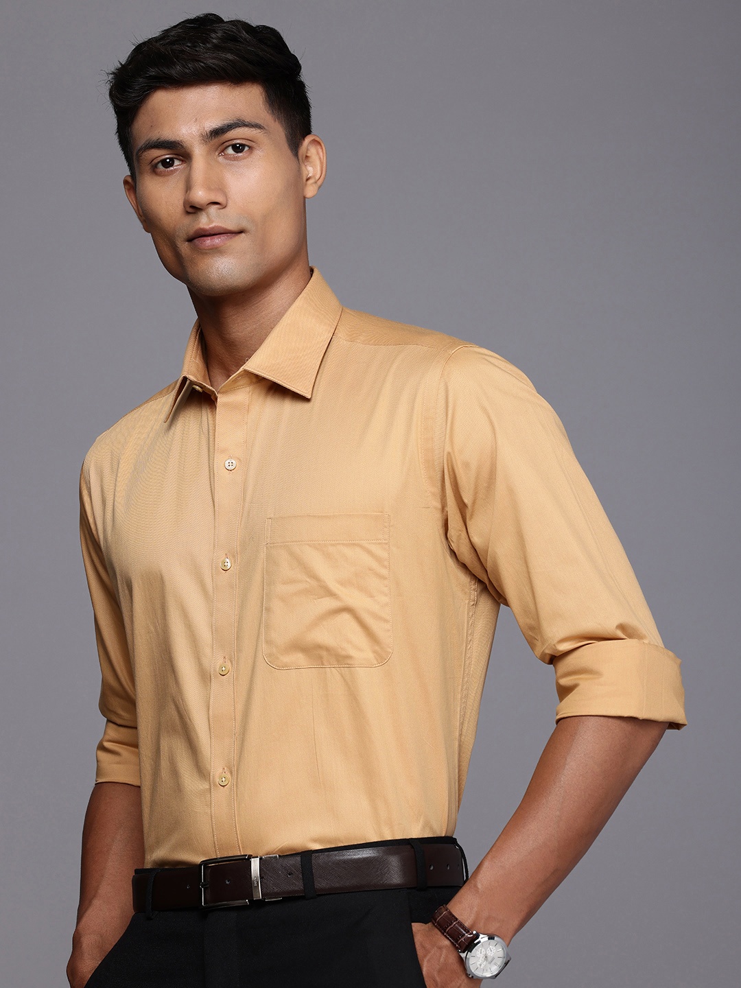 

Raymond Pure Cotton Standard Fit Formal Shirt, Camel brown