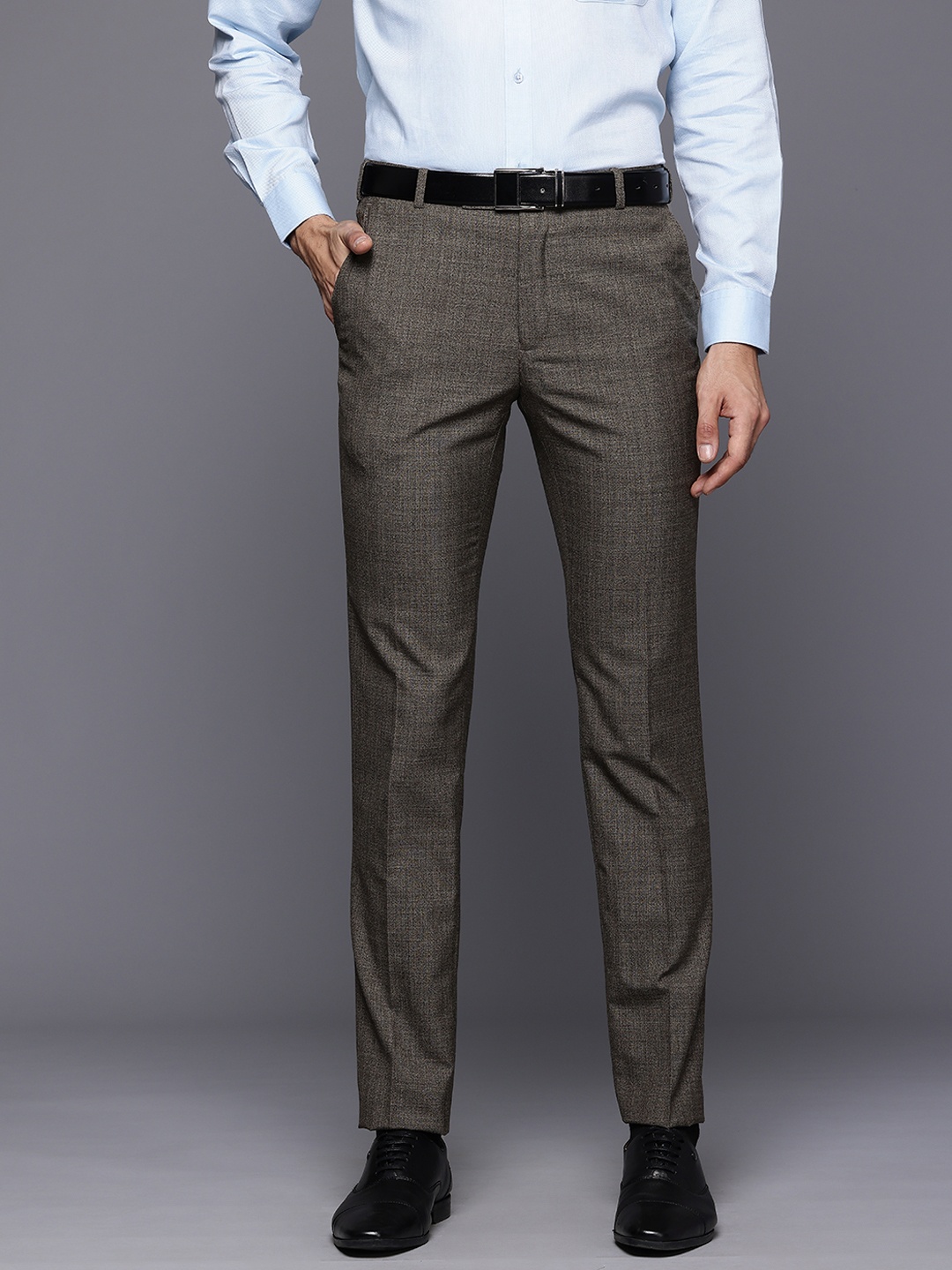 

Raymond Men Slim Fit Mid-Rise Trousers, Brown