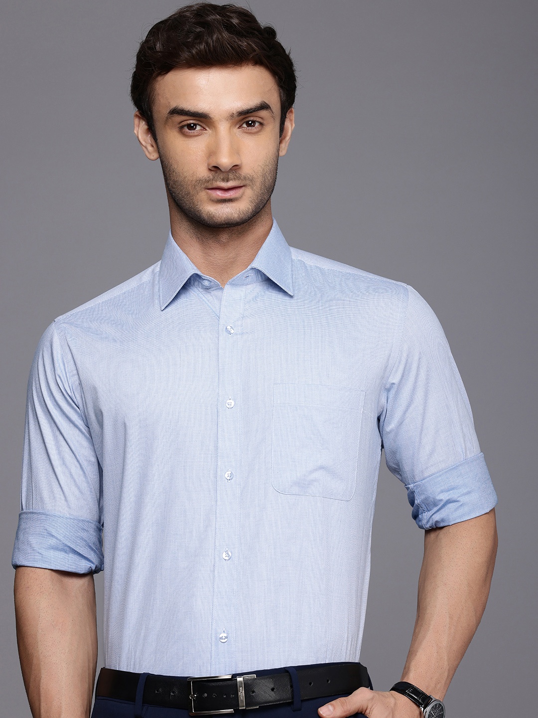

Raymond Slim Fit Opaque Pure Cotton Formal Shirt, Blue