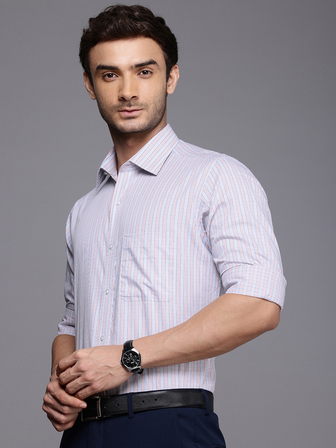 

Raymond Micro Checked Slim Fit Opaque Pure Cotton Formal Shirt, Multi