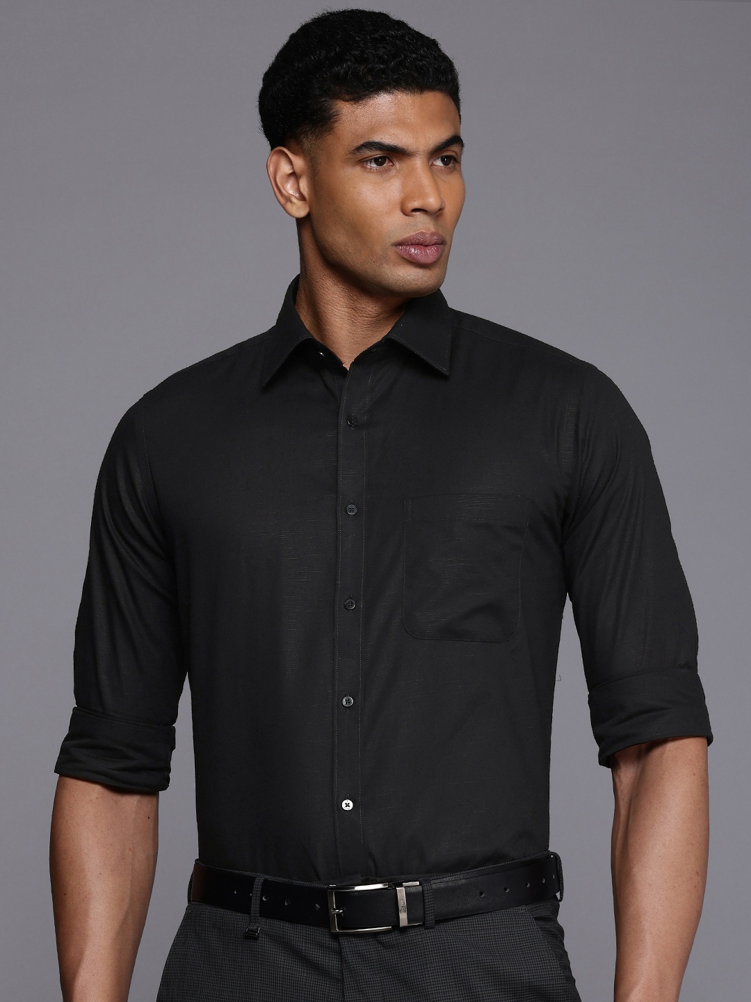 

Raymond Pure Cotton Standard Slim Fit Formal Shirt, Black