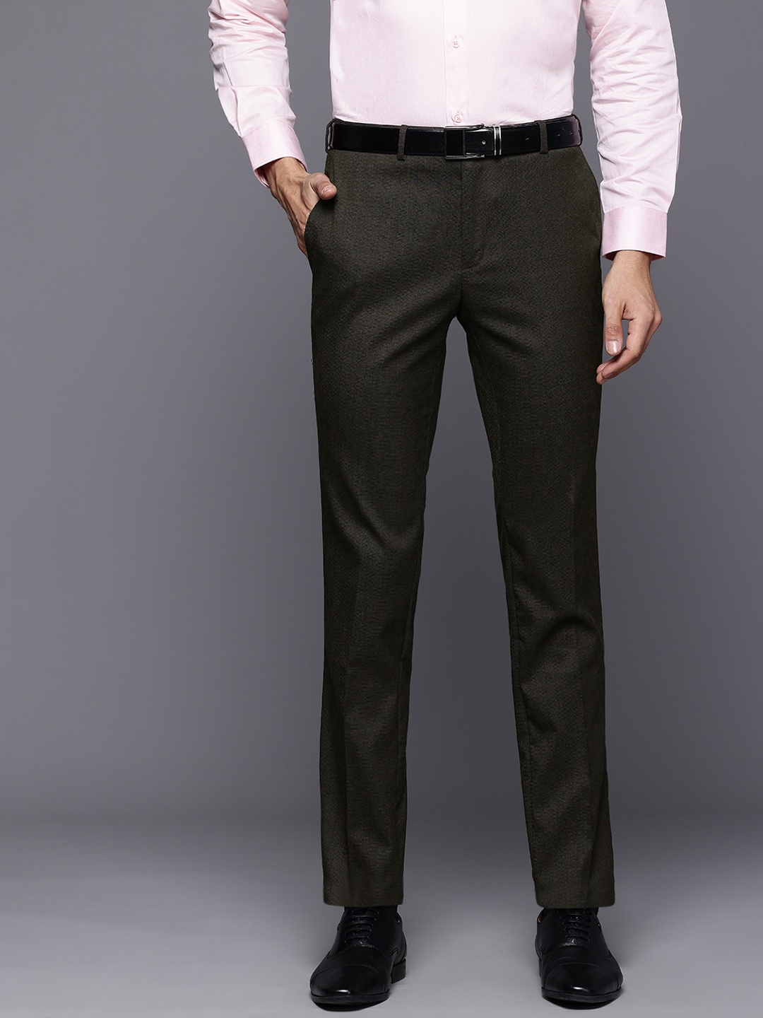 

Raymond Men Checked Slim Fit Formal Trousers, Brown