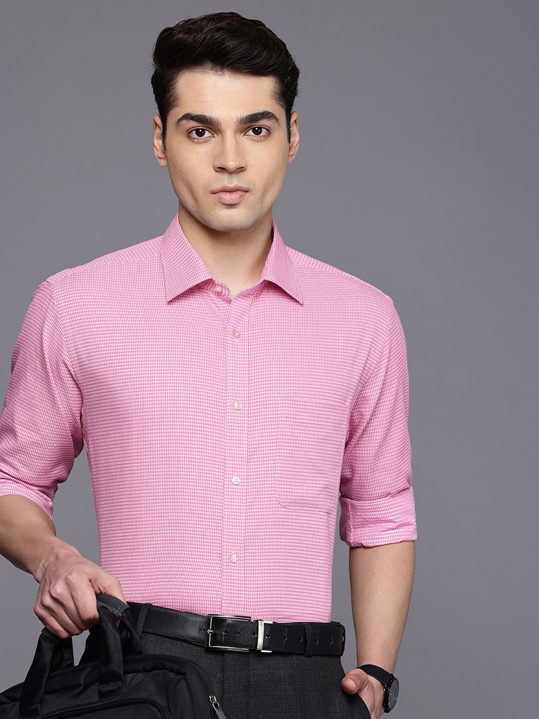 

Raymond Pure Cotton Slim Fit Textured Formal Shirt, Pink