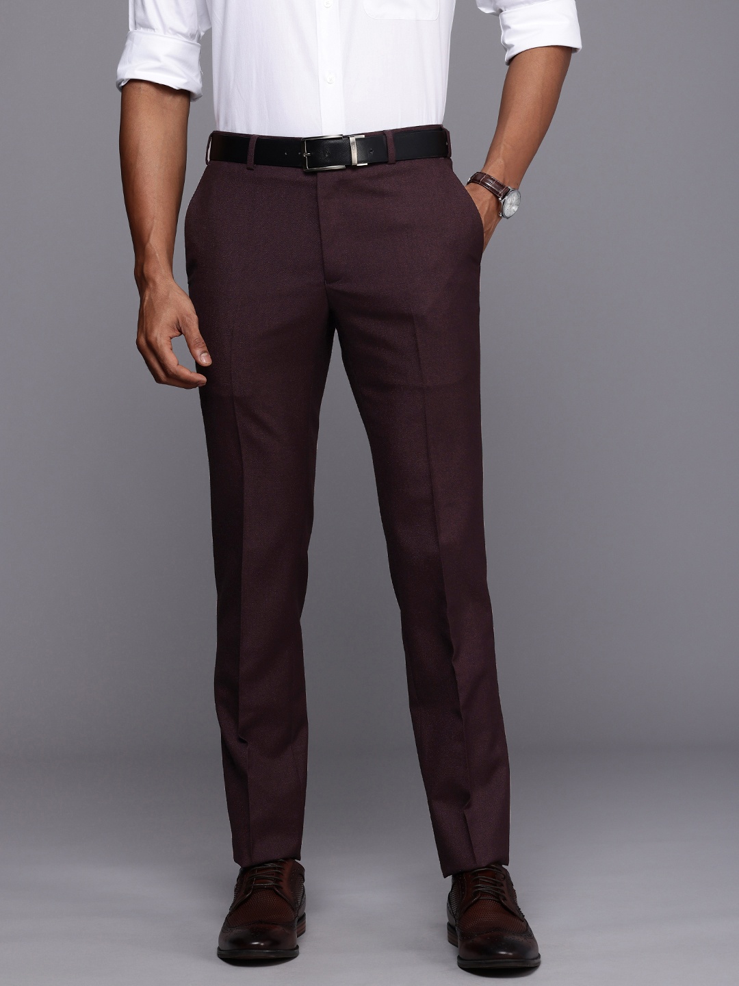 

Raymond Men Slim Fit Formal Trousers, Burgundy