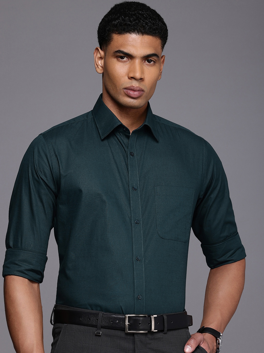 

Raymond Pure Cotton Standard Slim Fit Opaque Formal Shirt, Teal