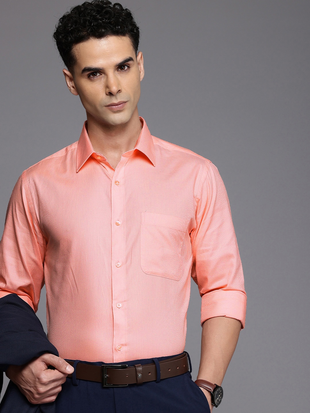 

Raymond Slim Fit Self-Design Pure Cotton Formal Shirt, Peach