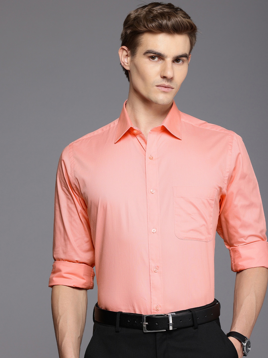 

Raymond Slim Fit Textured Pure Cotton Formal Shirt, Peach