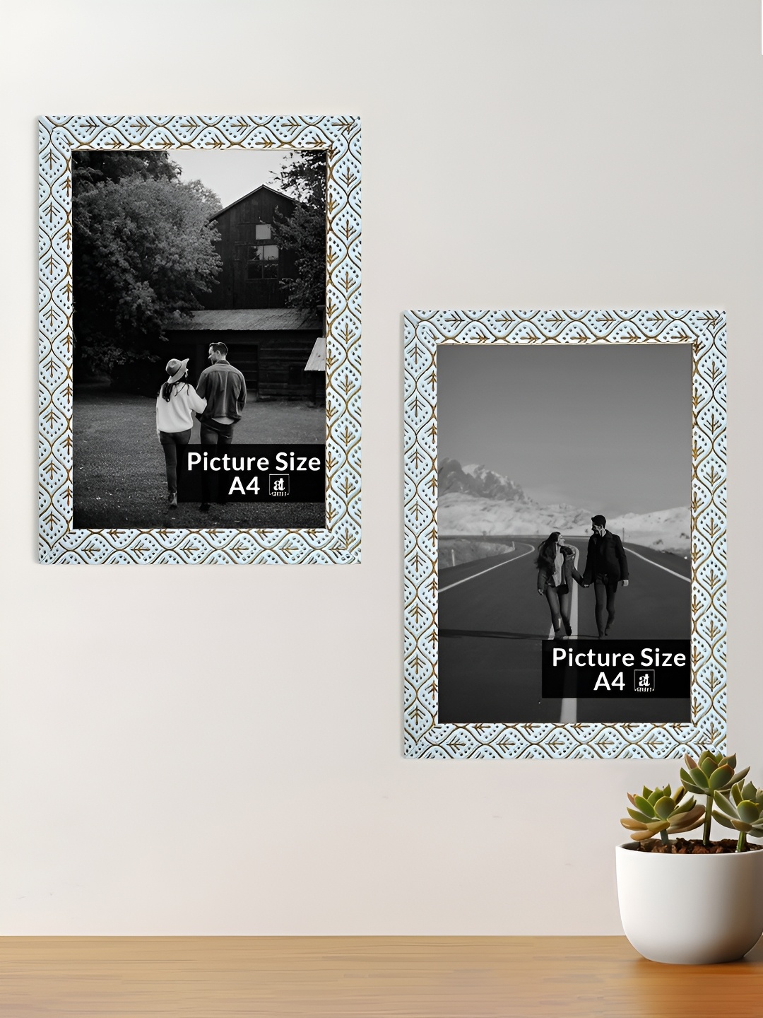 

Art Street Gold-Toned 2 Pieces Self Design Wooden Wall Photo Frames