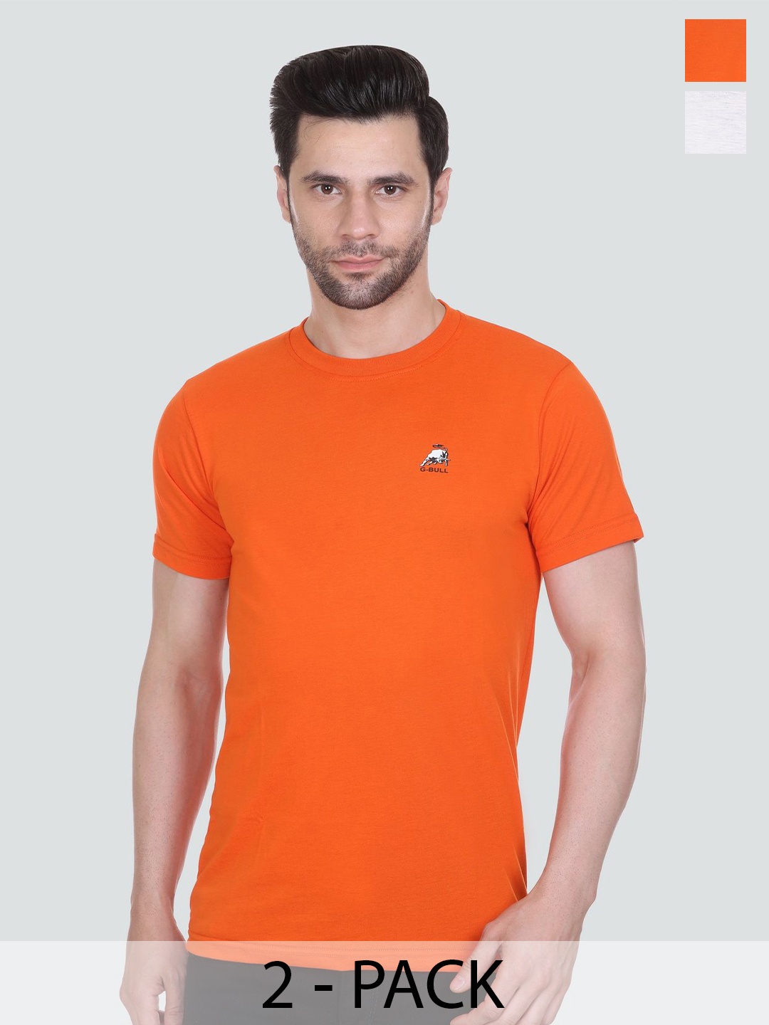 

BAESD Men Pack Of 2 Solid Round Neck T-shirt, Orange