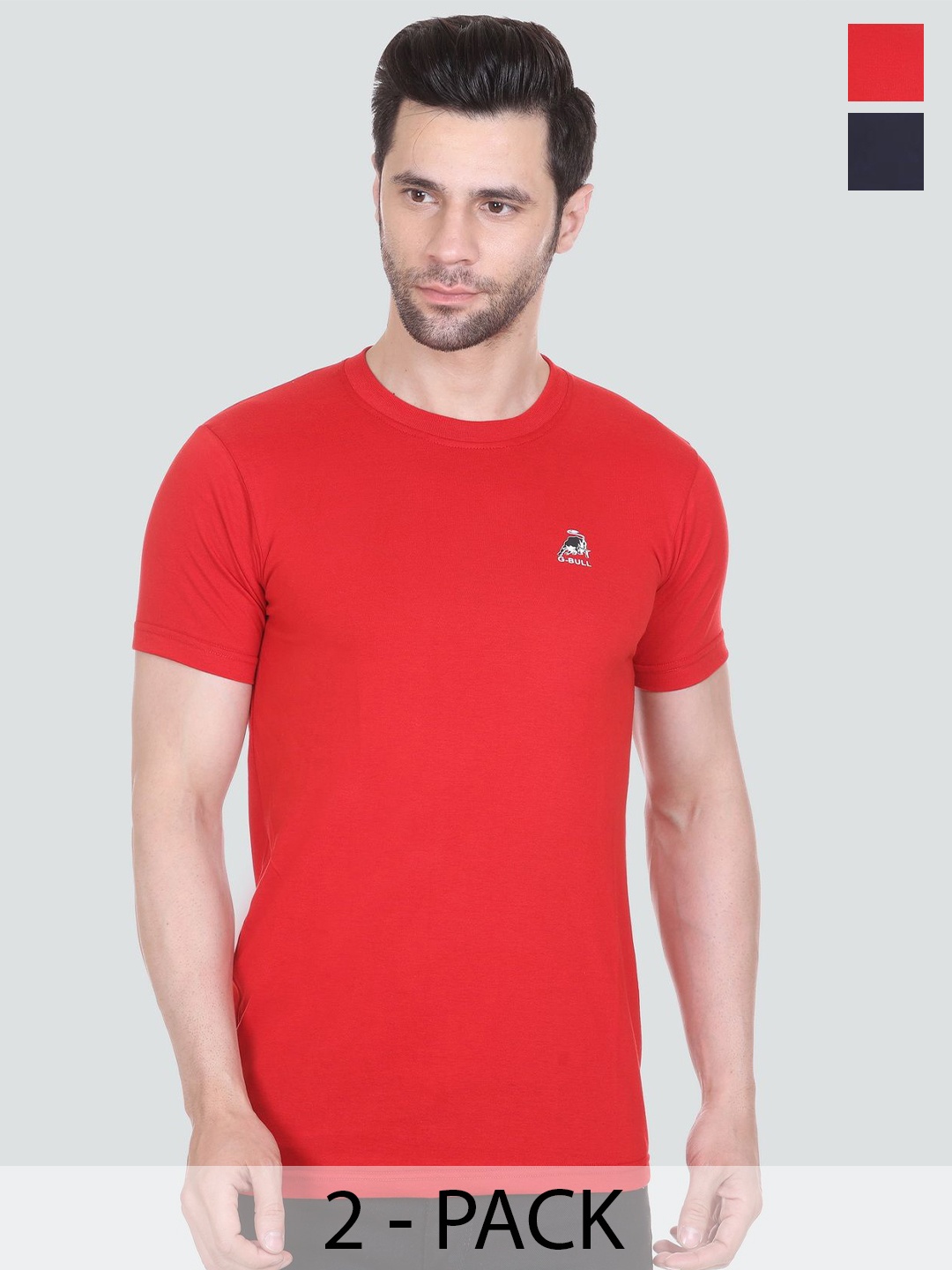 

BAESD Men Pack Of 2 Solid Round Neck T-shirt, Red