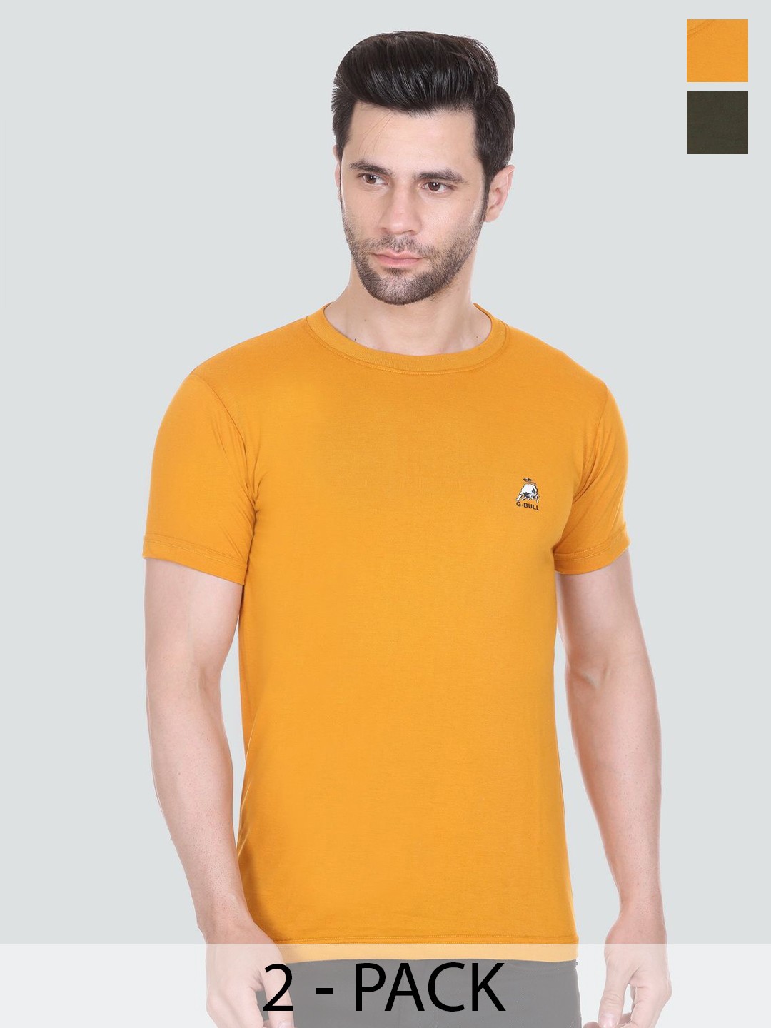 

BAESD Pack Of 2 Solid Round Neck T-shirt, Yellow