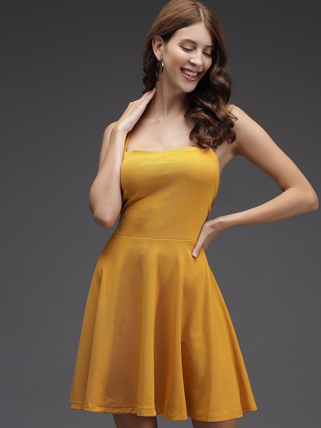 

TANDUL Solid Fit & Flare Dress, Yellow