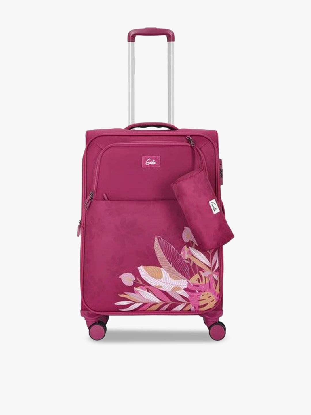 

Genie Women Printed Soft-Sided Medium Trolley Suitcase, Pink