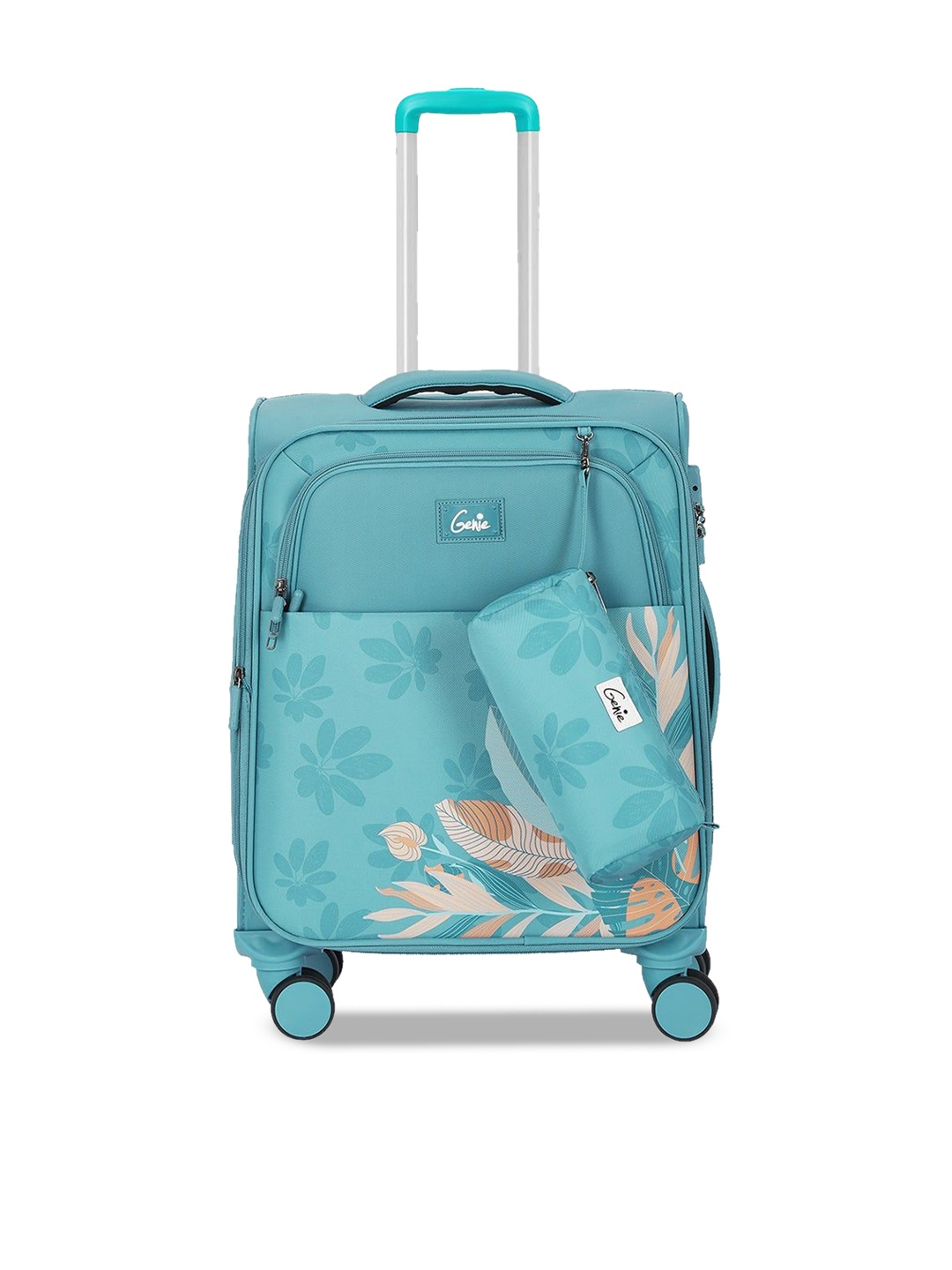 

Genie Bloom Textured Soft Sided Cabin Trolly Bag, Blue