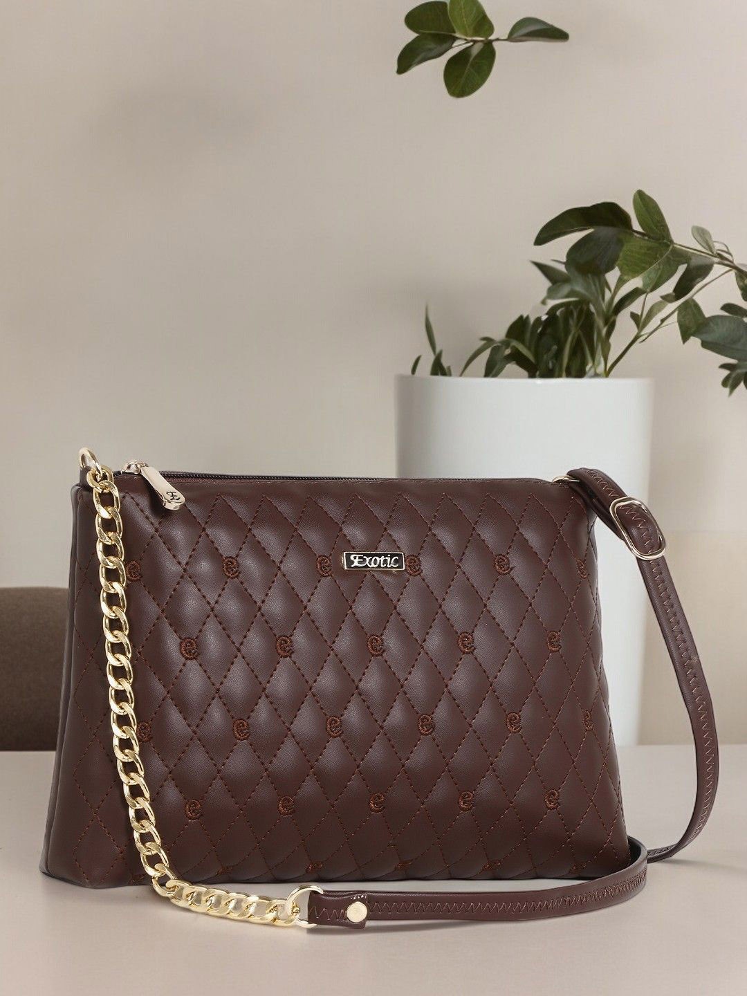 

Exotic PU Bucket Shoulder Bag with Quilted, Brown