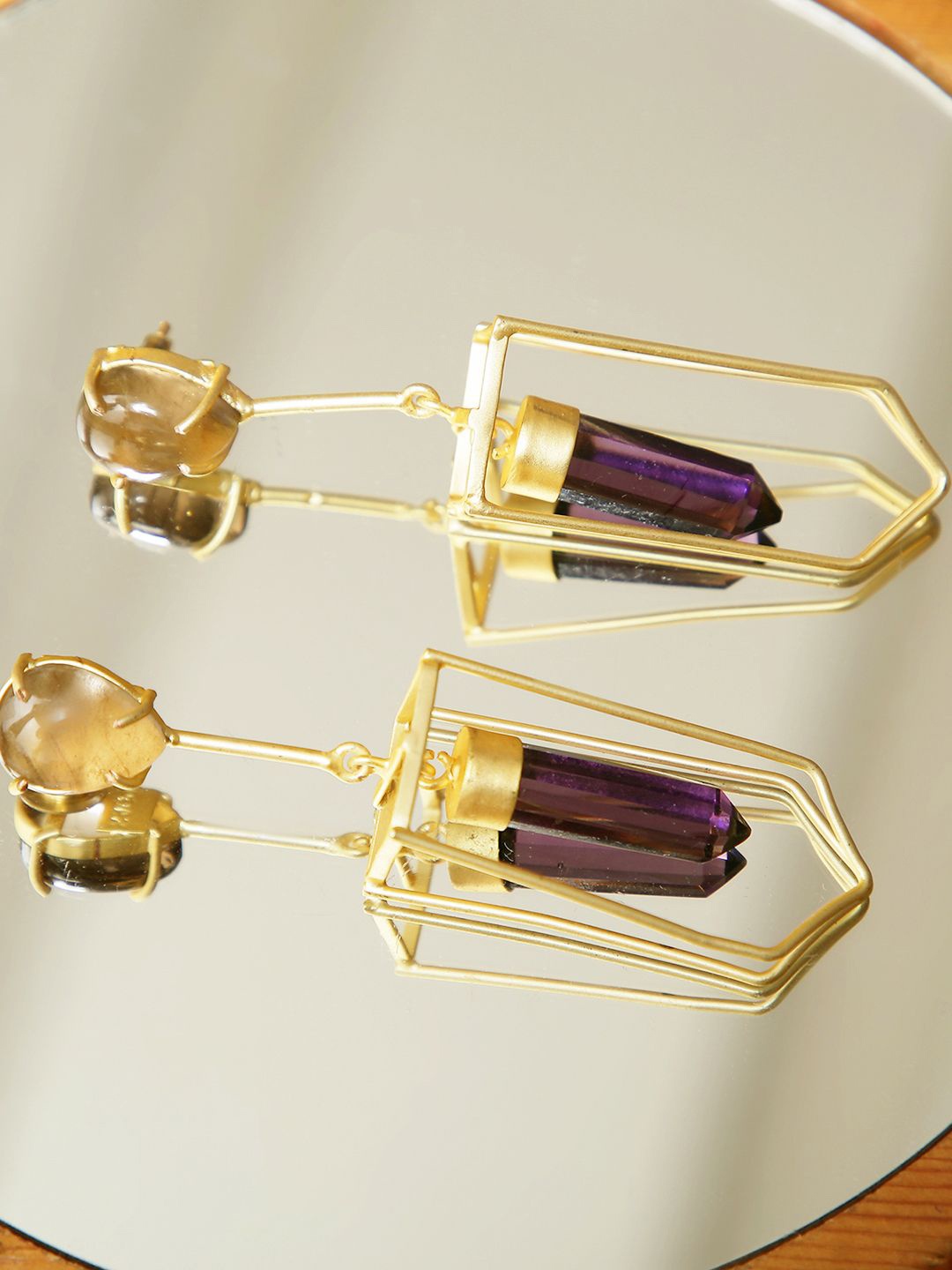 

XAGO Women Contemporary Gold-Plated Drop Earrings, Purple