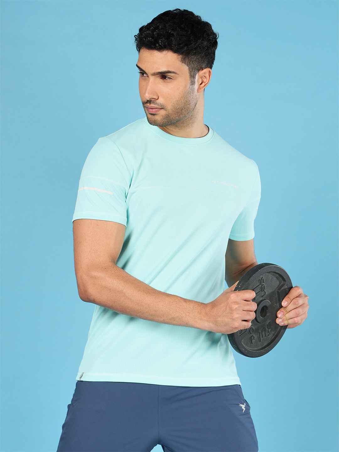 

Technosport Men Colorblock Double Cool Slim Fit Tshirt, Blue