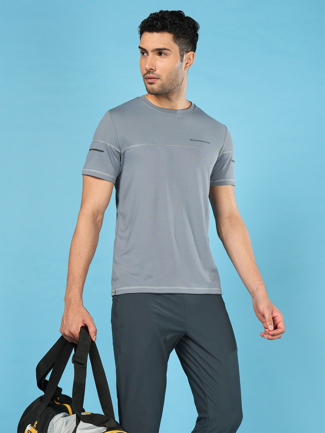 

Technosport Men Solid Double Cool Slim Fit Tshirt, Grey