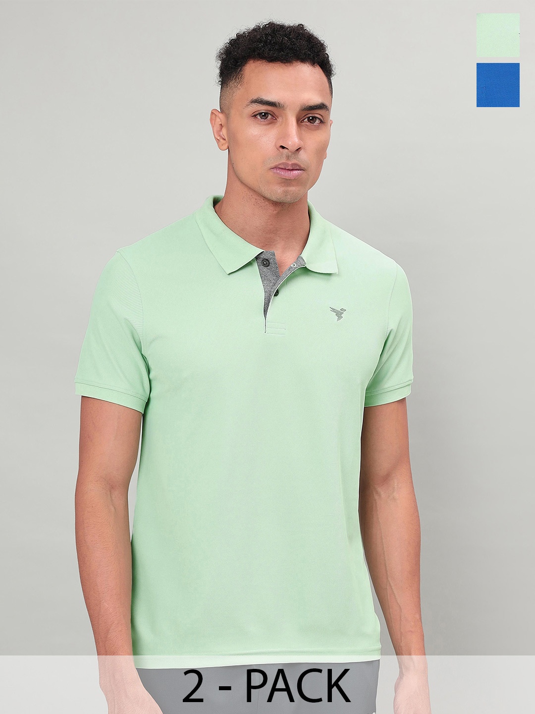 

Technosport Men Pack Of 2 SS'24 Polo Collar UPF50 Slim Fit T-shirt, Lime green