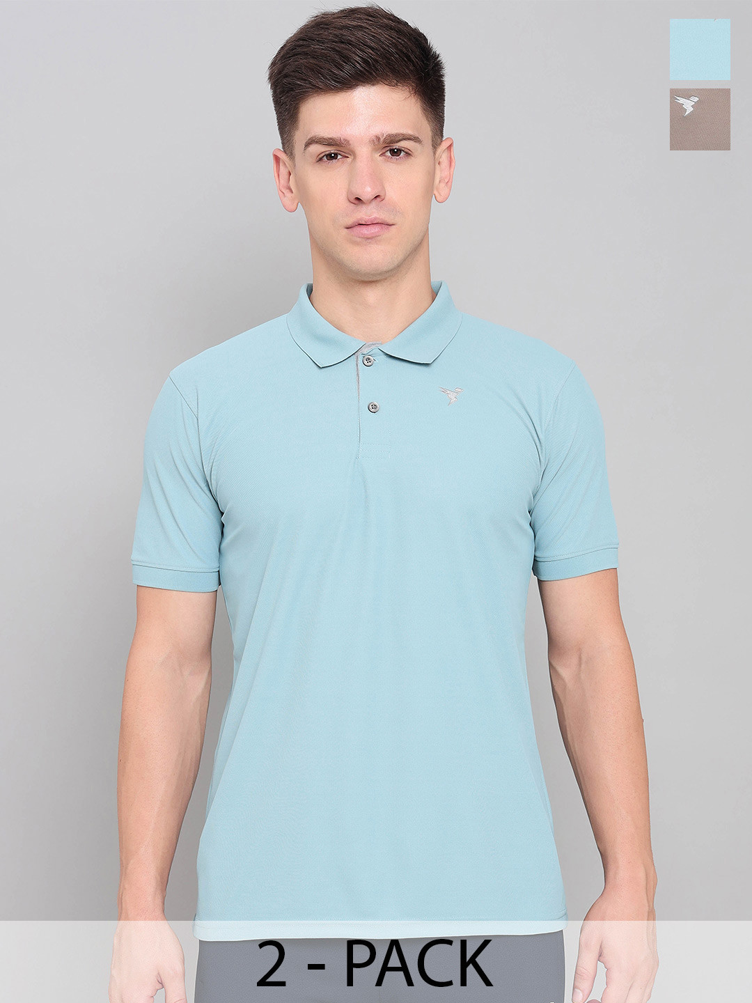 

Technosport Men Pack Of 2 Polo Collar Solid Slim Fit UPF50 T-shirts, Turquoise blue