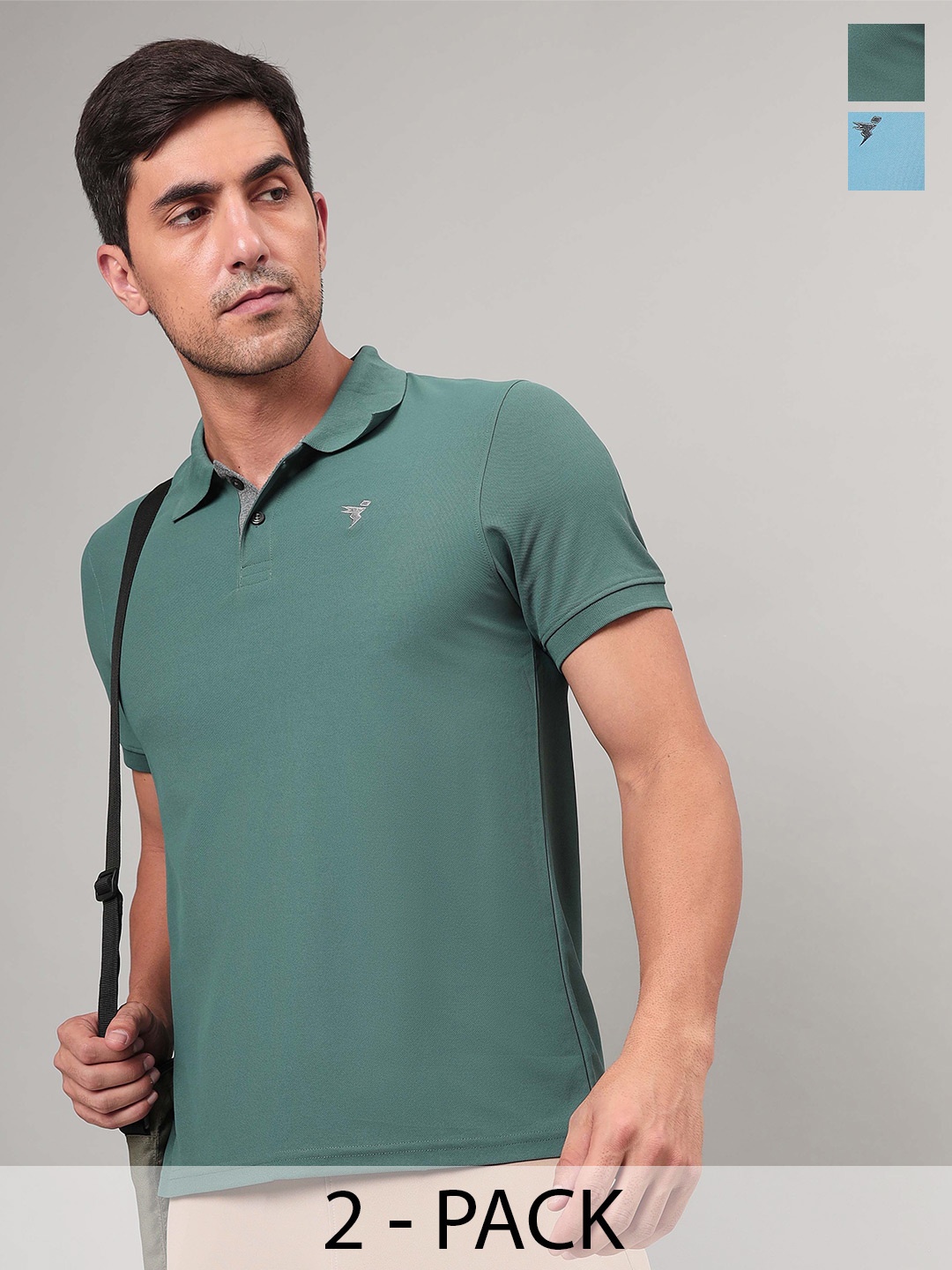

Technosport Men Pack Of 2 Polo Collar Solid T-shirt, Teal