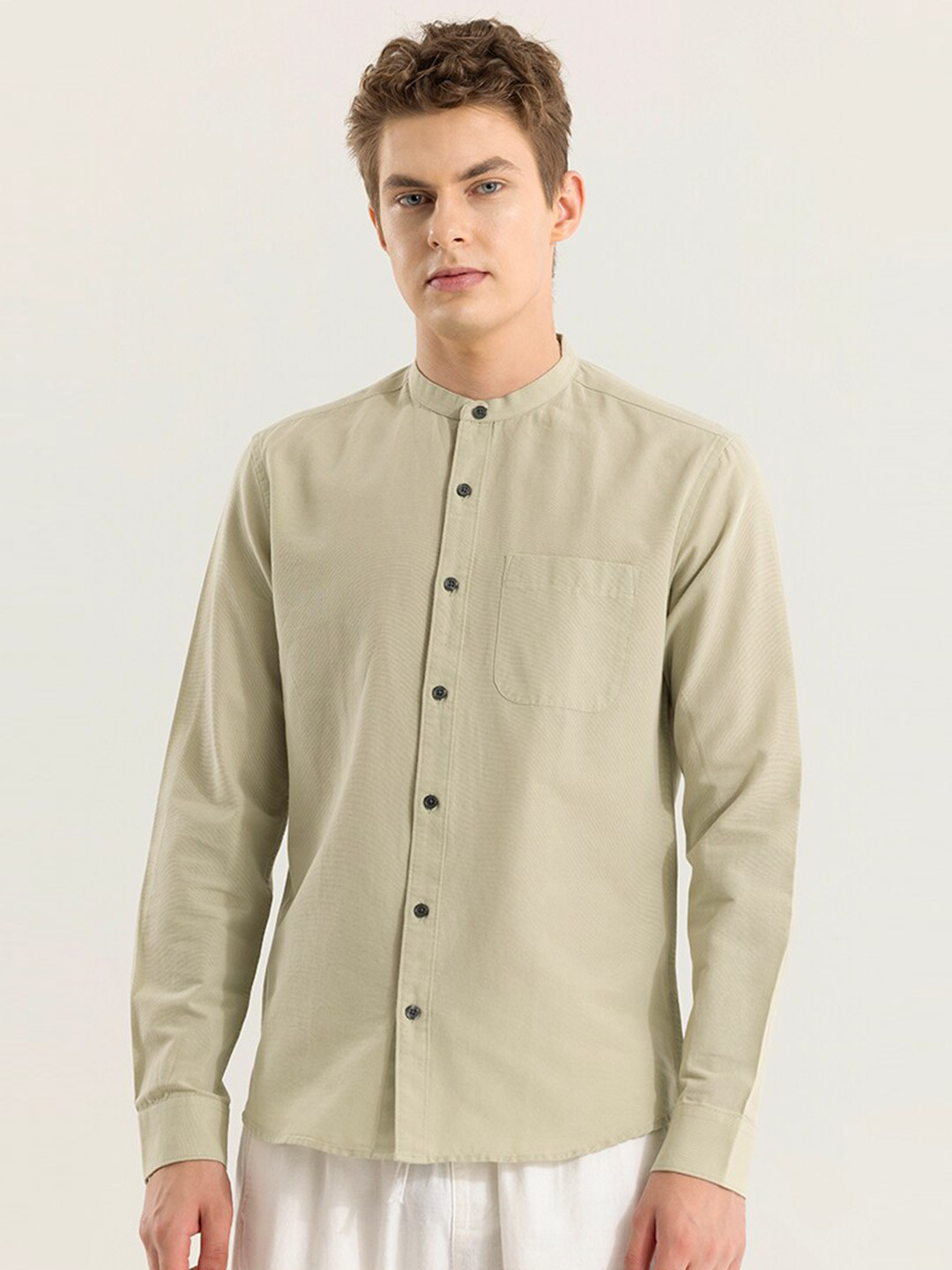 

Snitch Men Cotton Straight Slim Fit Opaque Casual Shirt, Beige