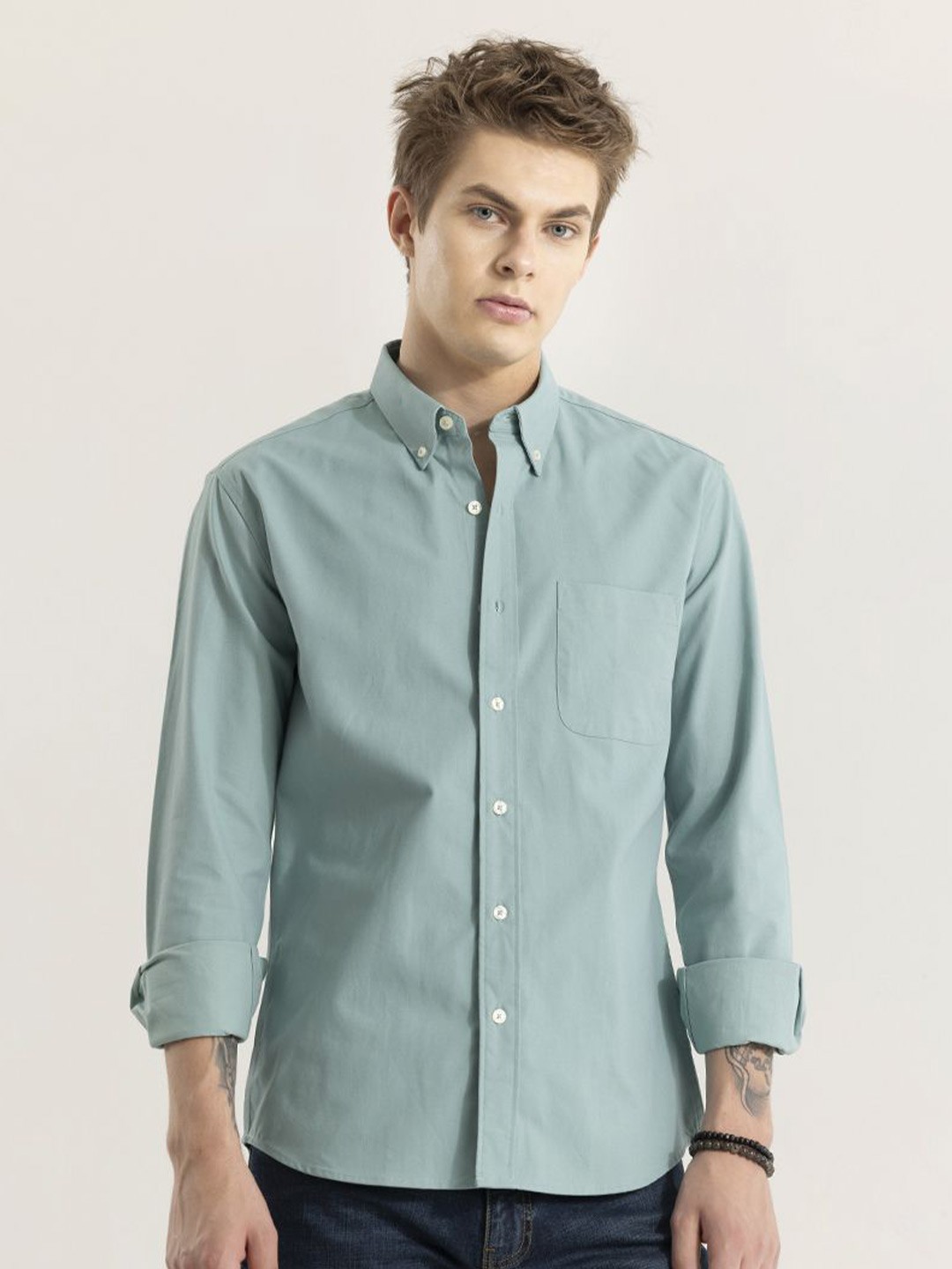 

Snitch Men Cotton Straight Slim Fit Opaque Casual Shirt, Blue