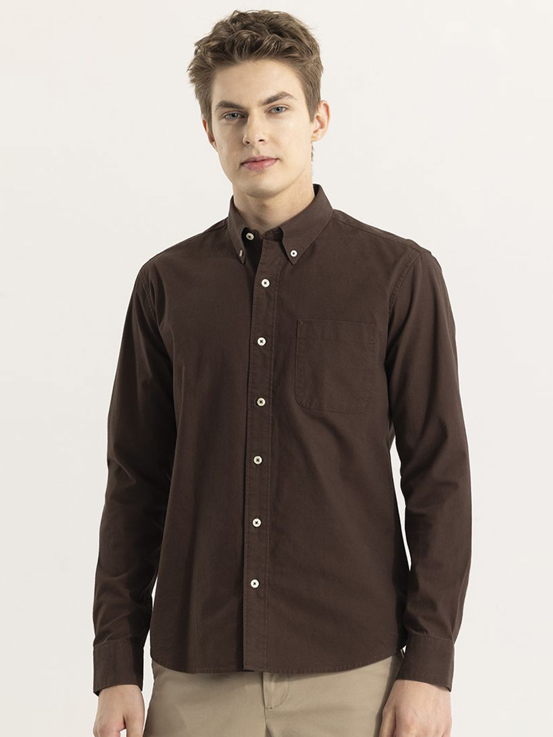 

Snitch Men Cotton Straight Slim Fit Opaque Casual Shirt, Brown