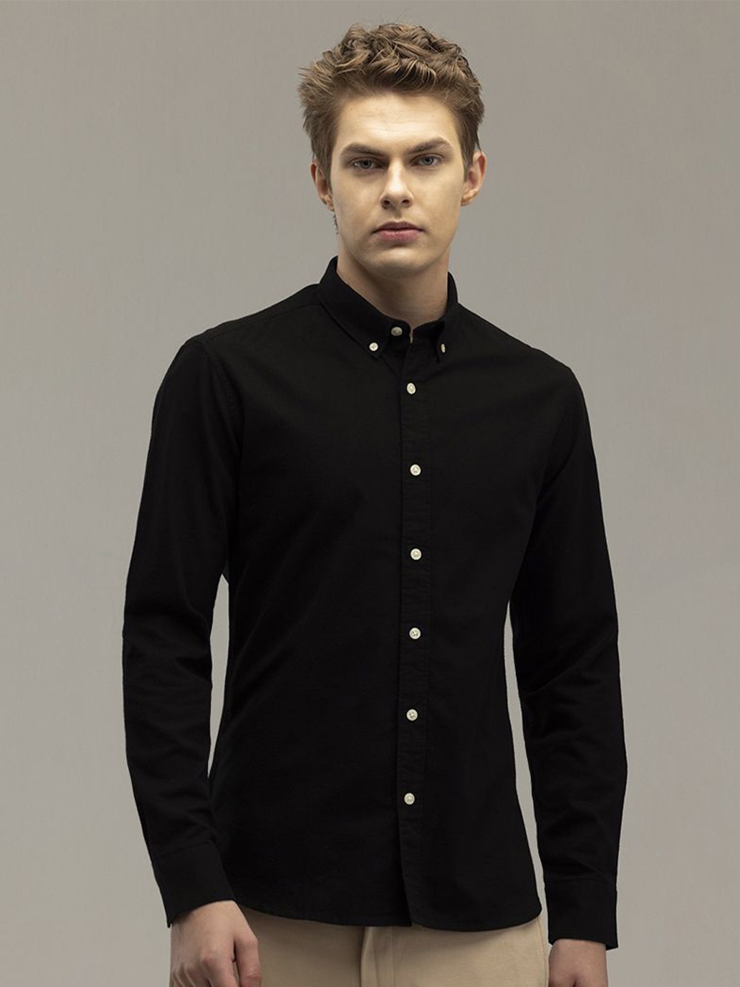 

Snitch Men Cotton Straight Slim Fit Casual Shirt, Black