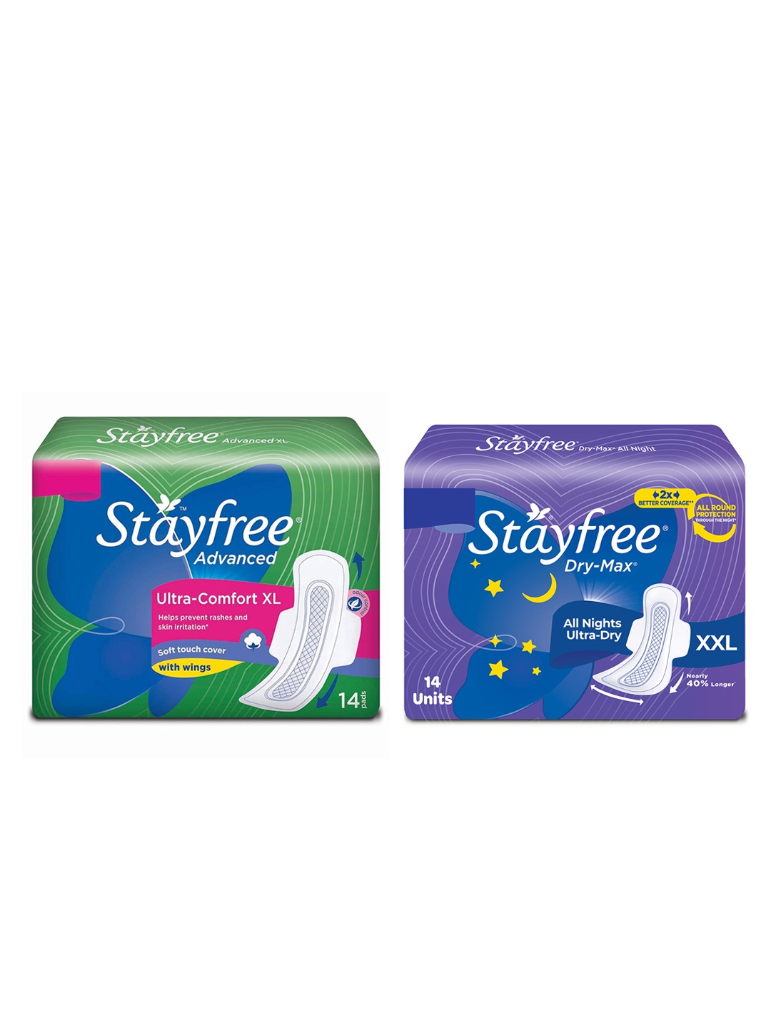 

Stayfree Set of Ultra-Comfort XL & Dry Max XXL Sanitary Napkins - 14 Pads each, Purple