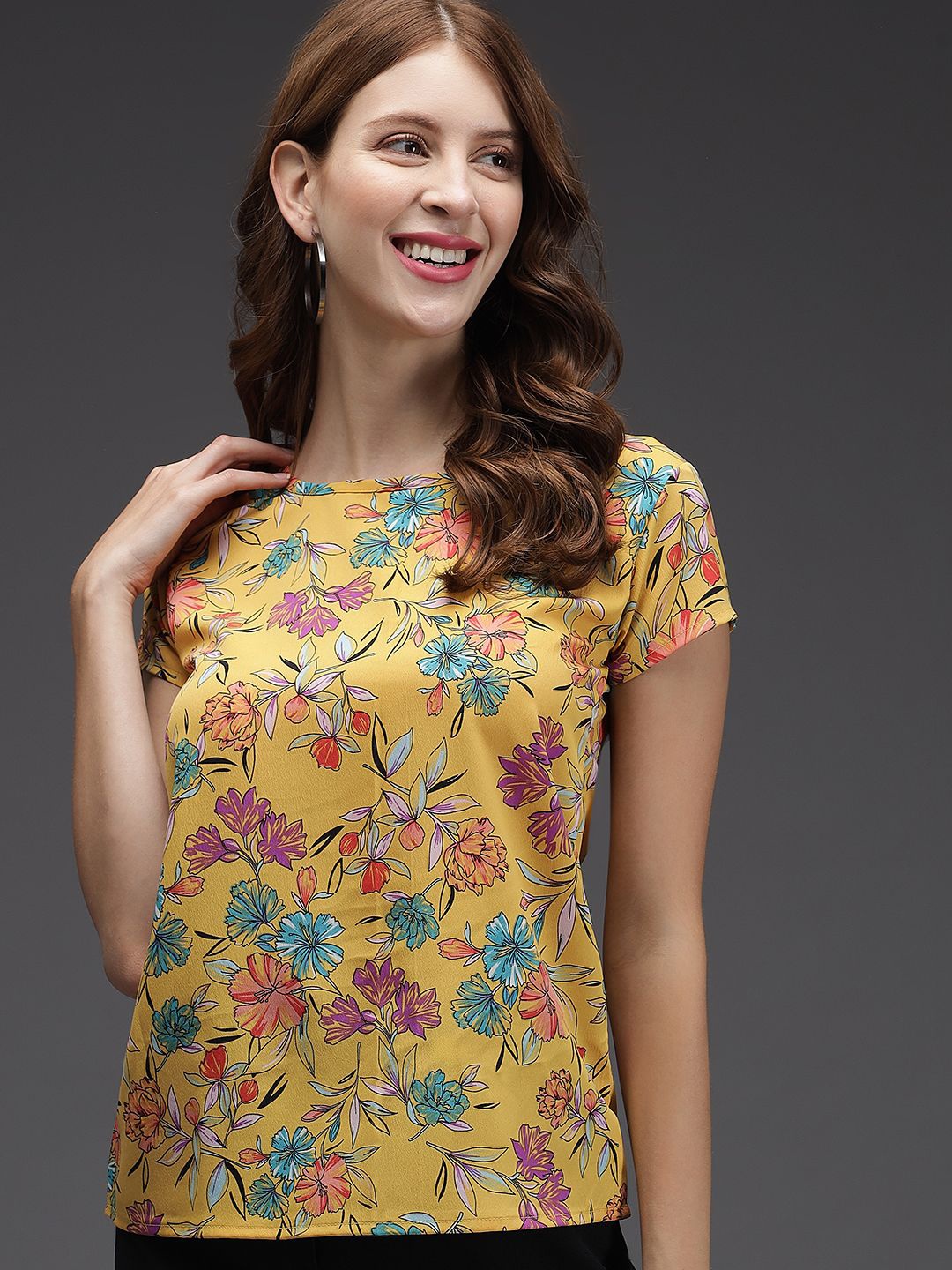 

TANDUL Floral Printed Round Neck Top, Yellow