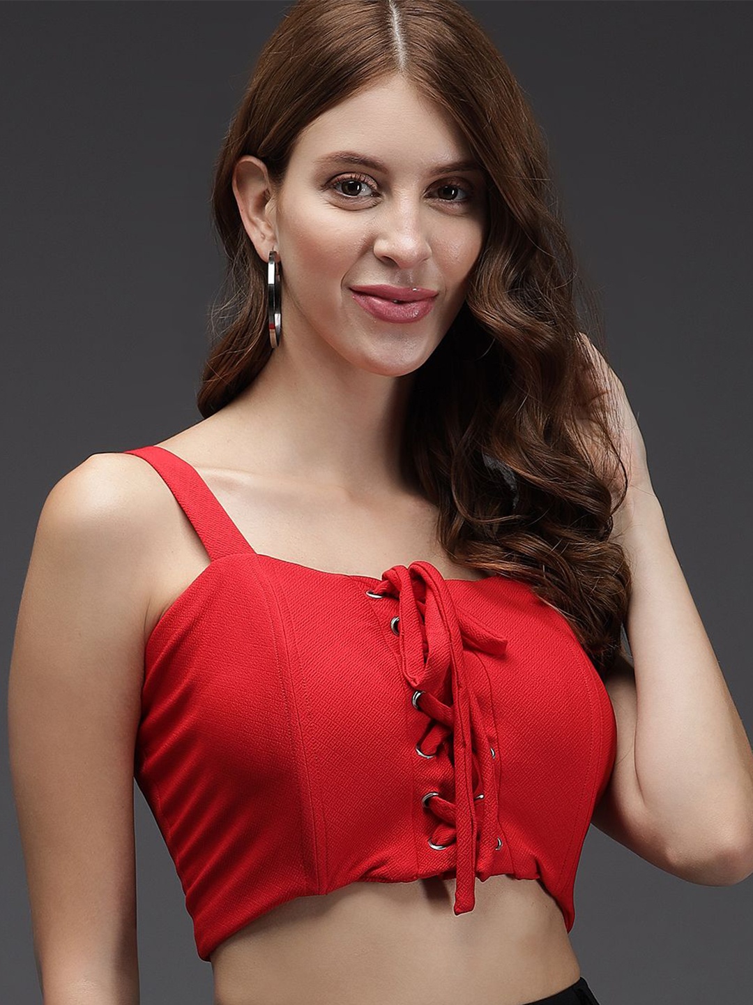 

TANDUL Solid Sleeveless Bralette Crop Top, Red