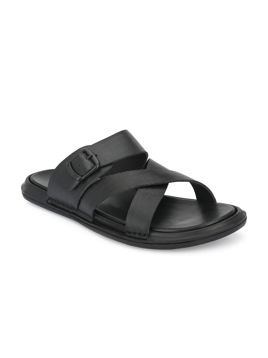 

Egoss Men Leather Buckle Design Comfort Sandals, Black