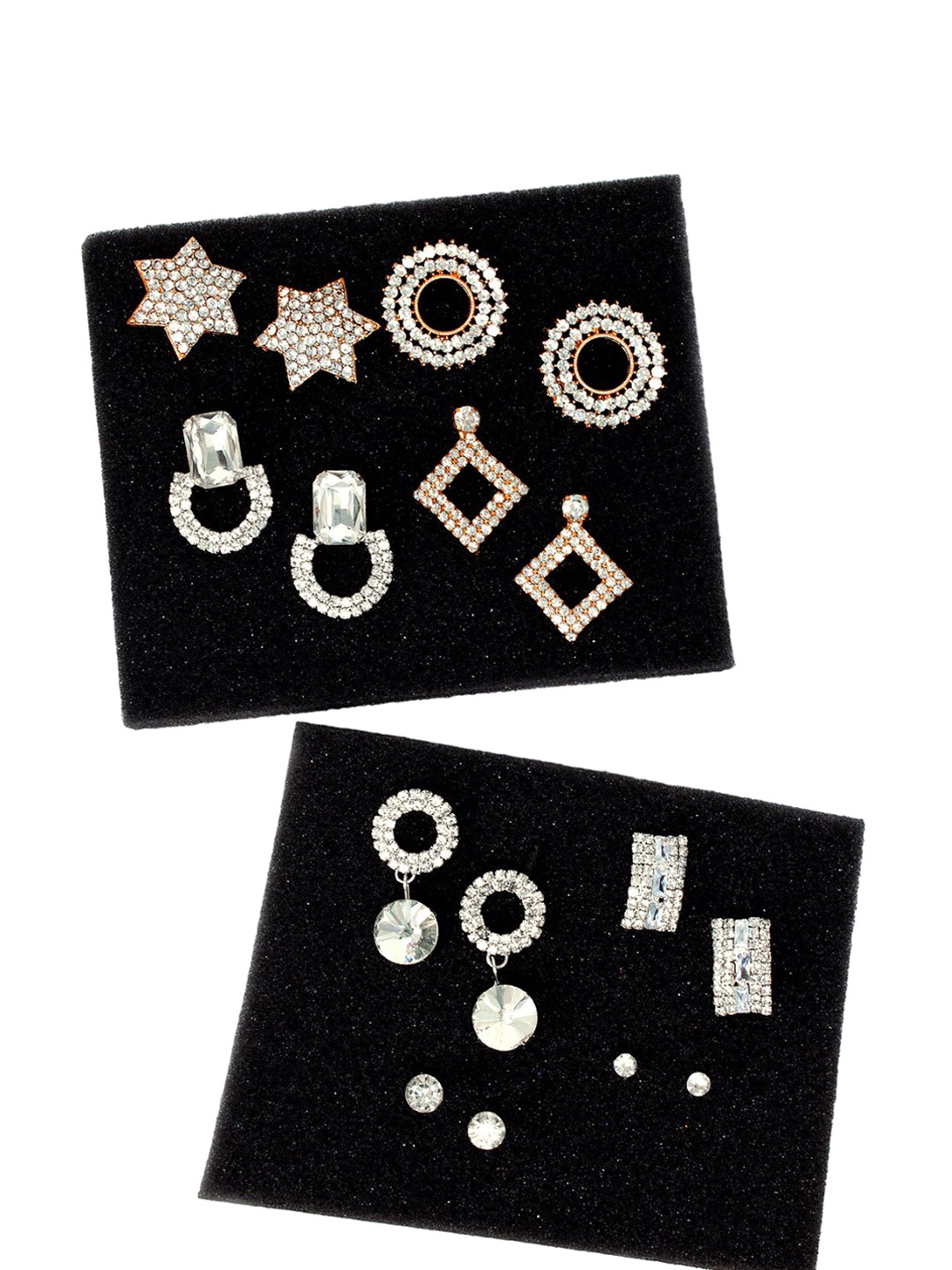 

PRIVIU Geometric Studs Set Of 8 Silver & Rose Gold Earrings For Women