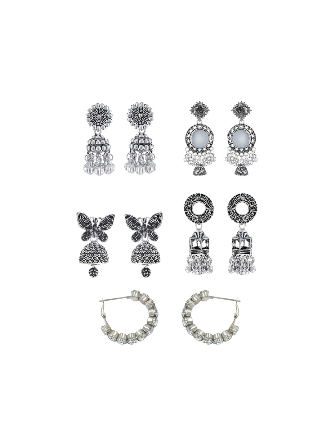 

PRIVIU Dome Shaped Studs Set Of 5 Silver Earrings For Women