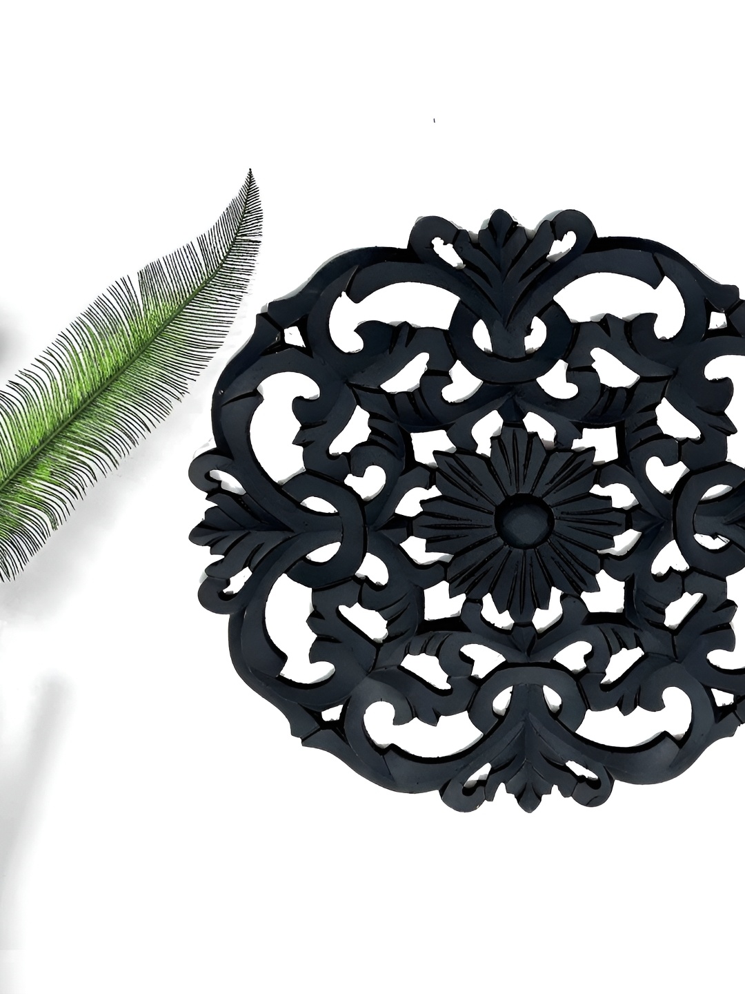 

VAS collection home Black Self Designed Round Shaped Wood Wall Decor Plate