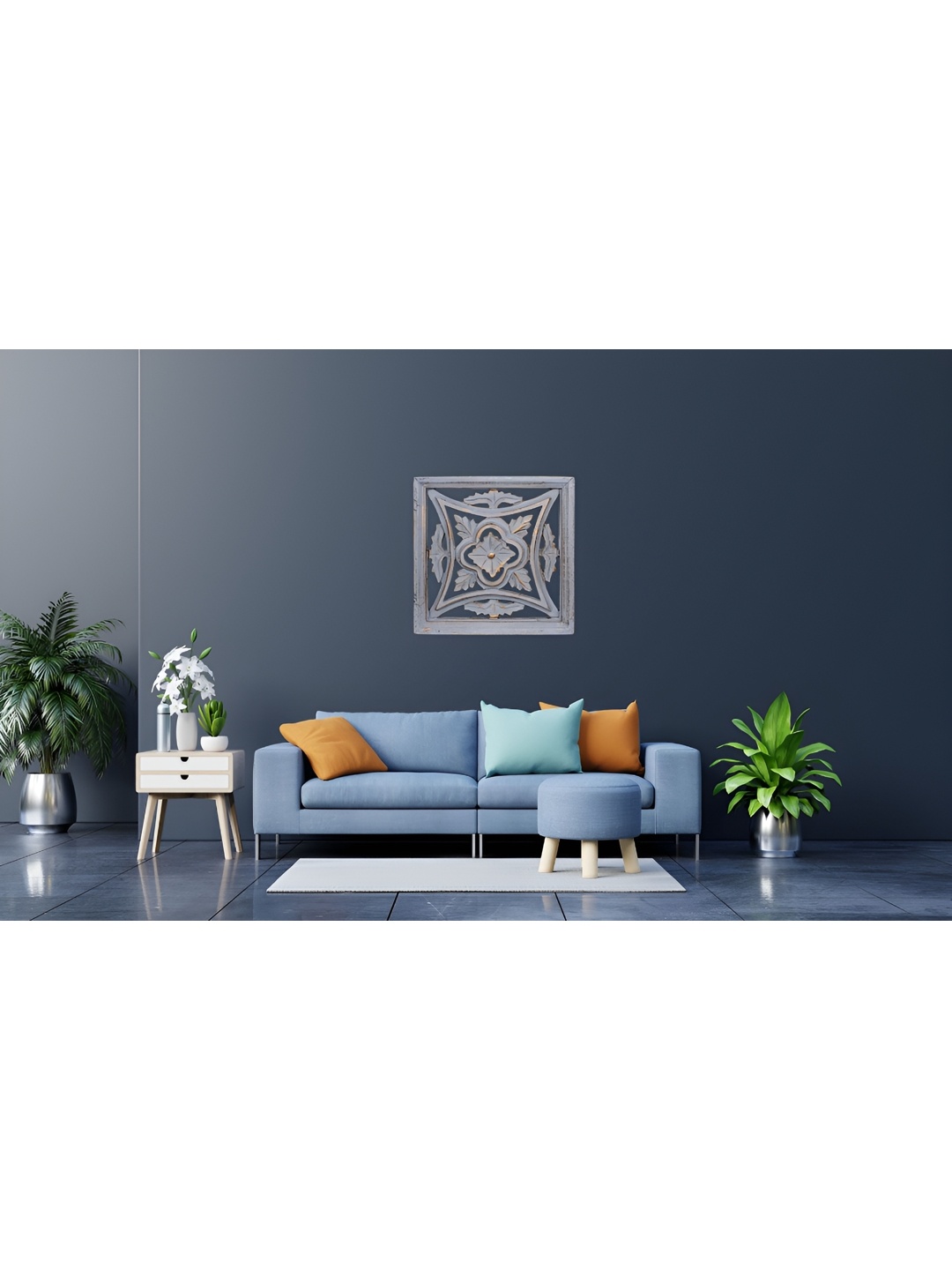 VAS collection home Grey Self Designed Square Shaped Wood Wall Decor Plate