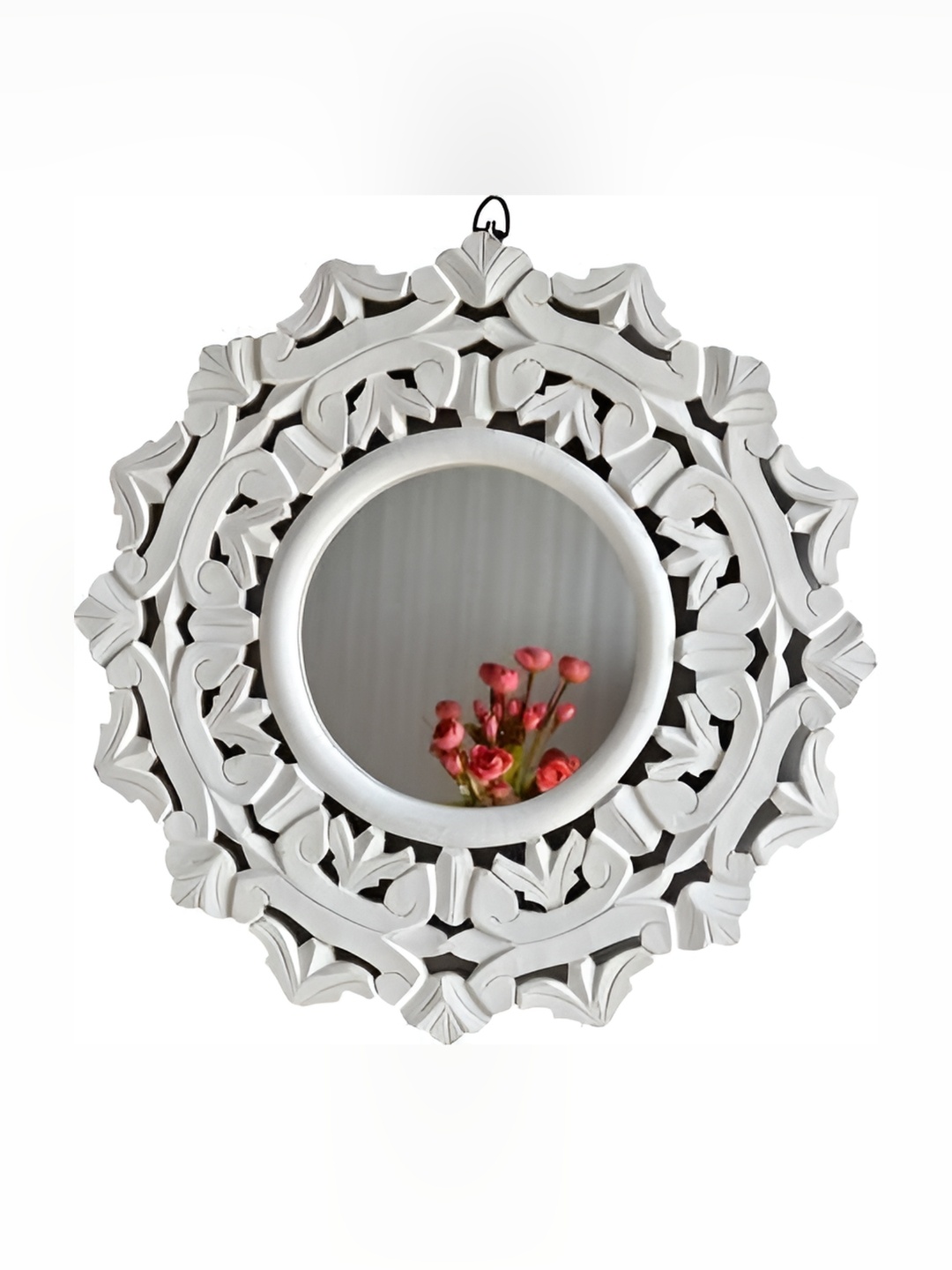 

VAS collection home Grey Self Designed Round Shaped Wood Wall Decor Plate, White