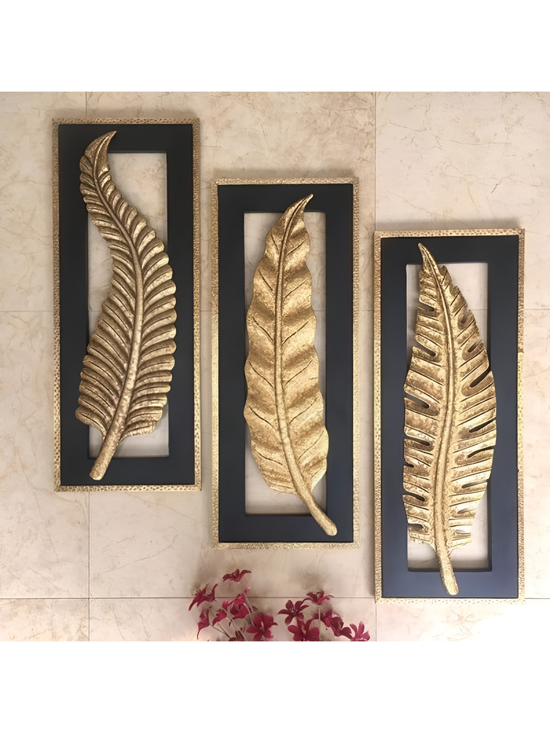 

VAS collection home Black Leaf Designed Rectangle Shaped Wood Wall Decor Plates