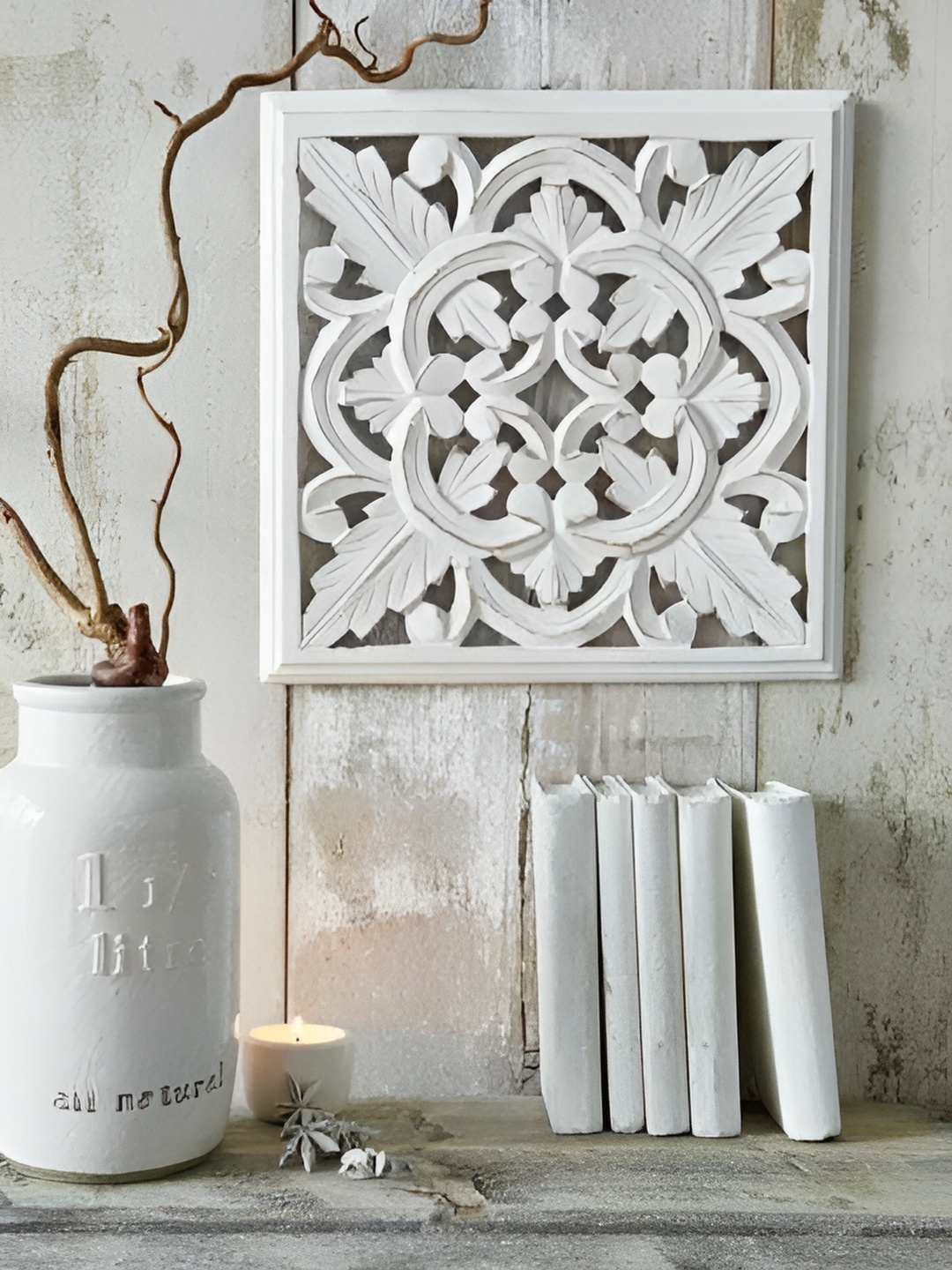 

VAS collection home White Self Designed Suare Shaped Wood Wall Decor Plate