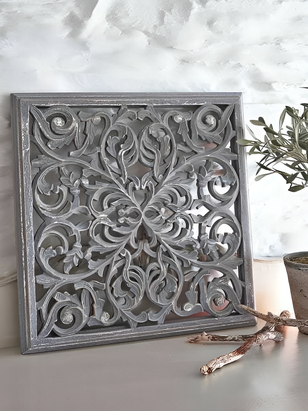 

VAS collection home Grey Textured Wooden Wall Decor Plate