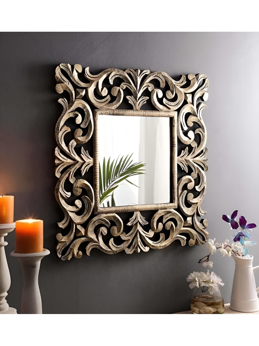 

VAS collection home Yellow Wood Decorative Mirror Wall Decor