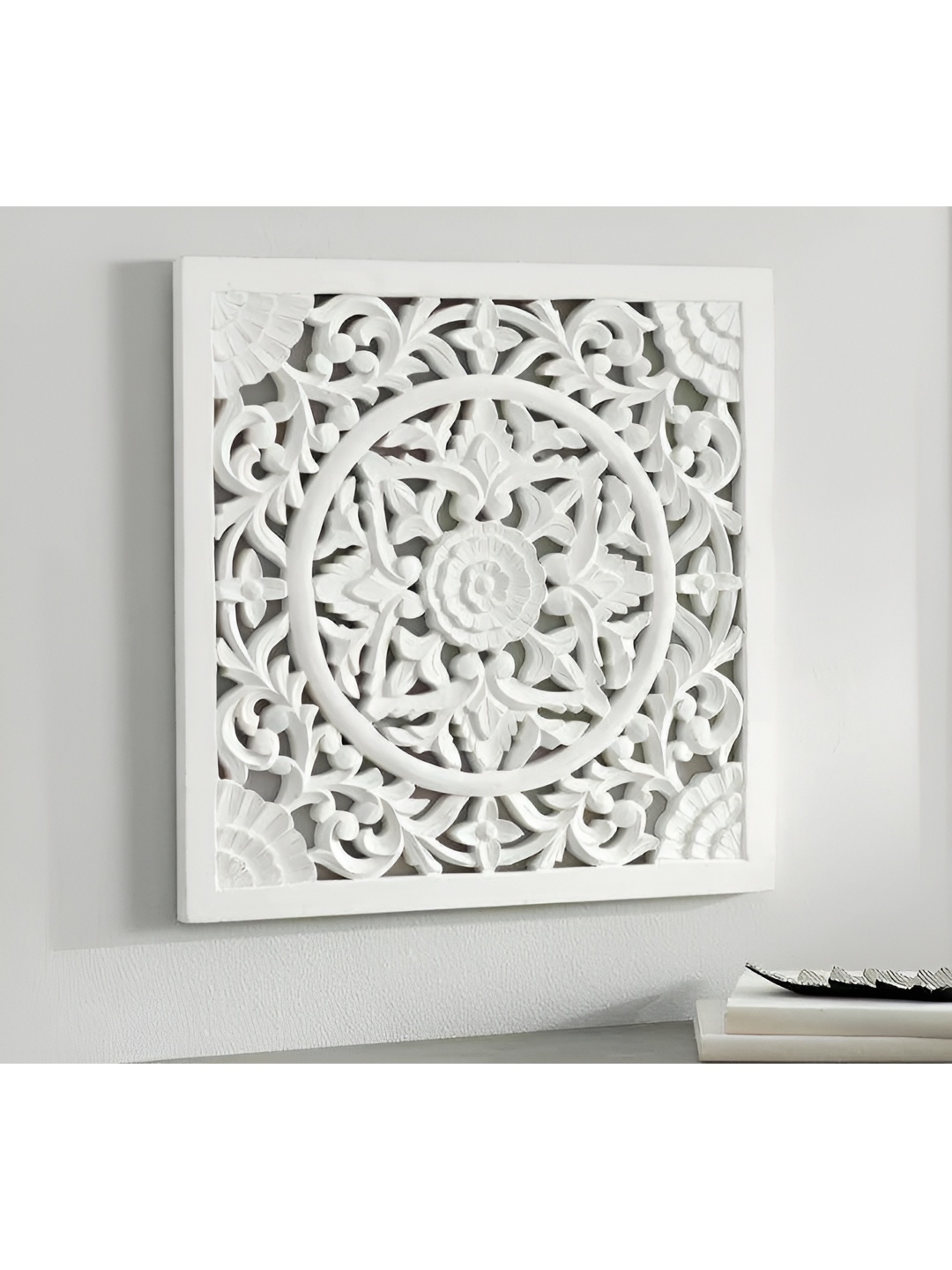 

VAS collection home Off White Self Designed Square Shaped Wooden Wall Decor Plate