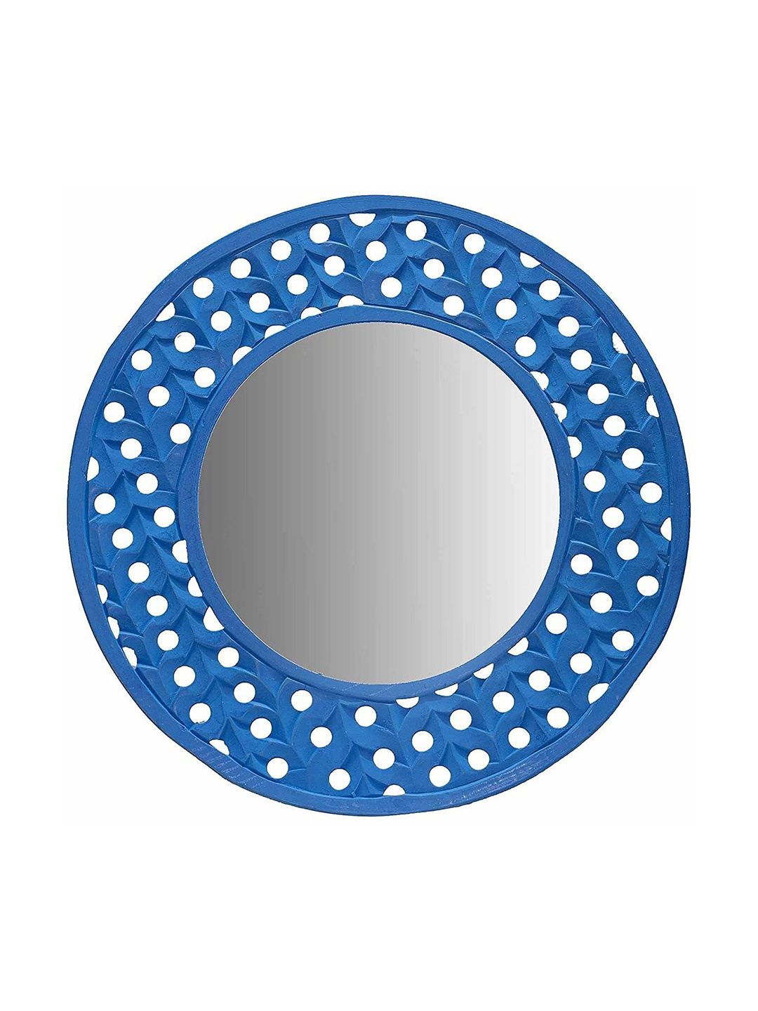 

VAS collection home Blue Textured Wooden Round Wall Mirror