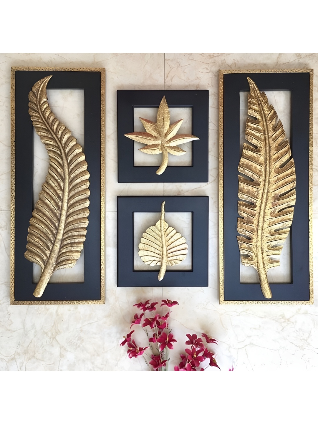 

VAS collection home Brown & Black 4 Pieces Textured Wooden Wall Decor