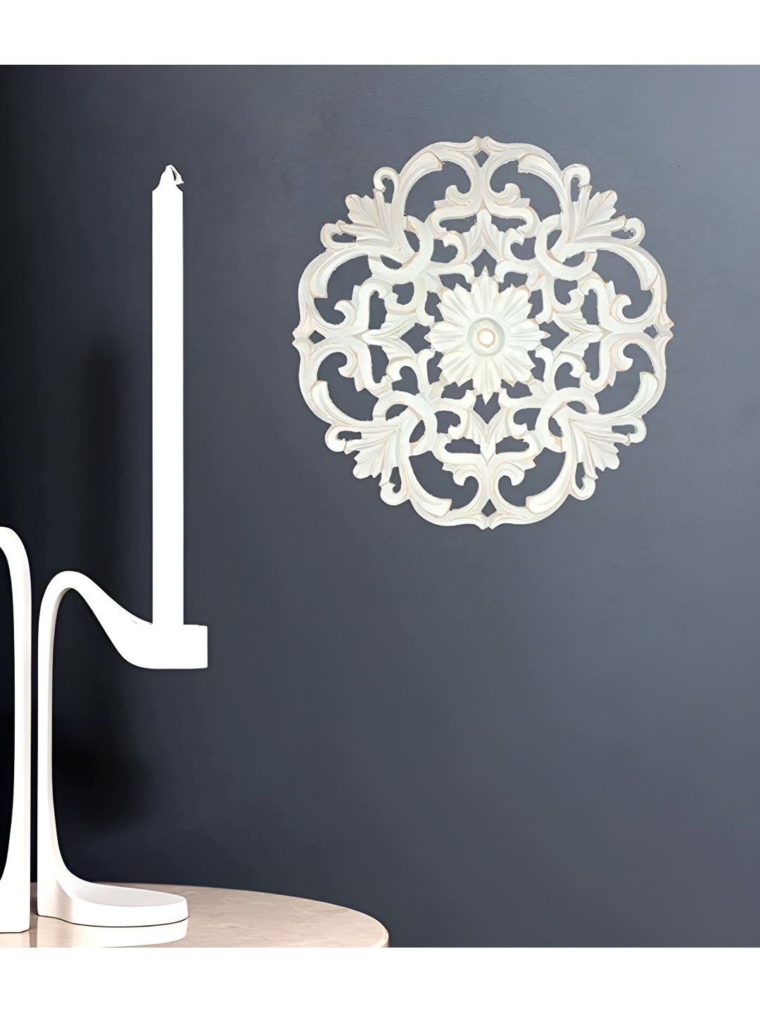 

VAS collection home Grey Self Designed Wood Wall Decor Plate